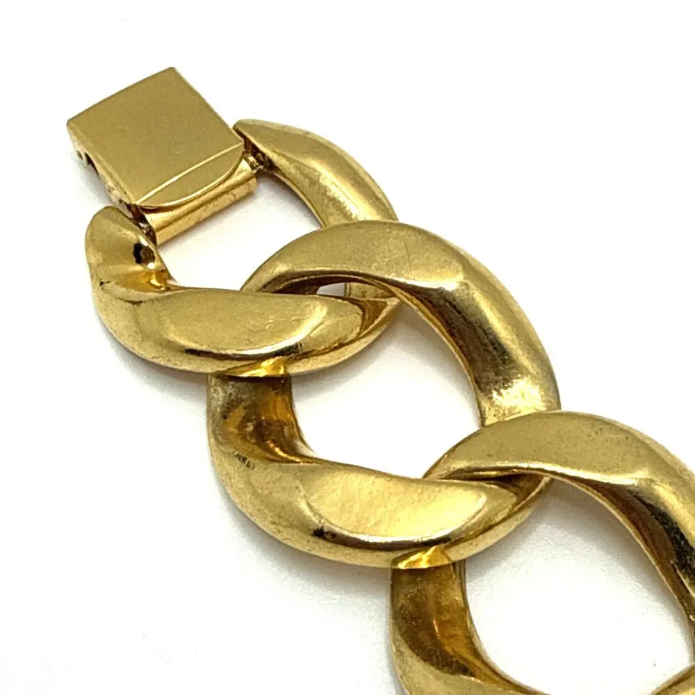 Vintage Chunky Curb Cuban Chain Link Bracelet Gold Tone 1980s Statement 8